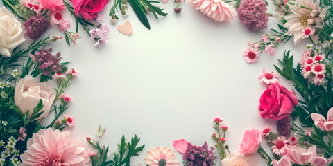 Fototapeta na wymiar charming flower arrangement forming an elegant frame, perfect for expressing Valentine's feelings on a white background. Generative AI