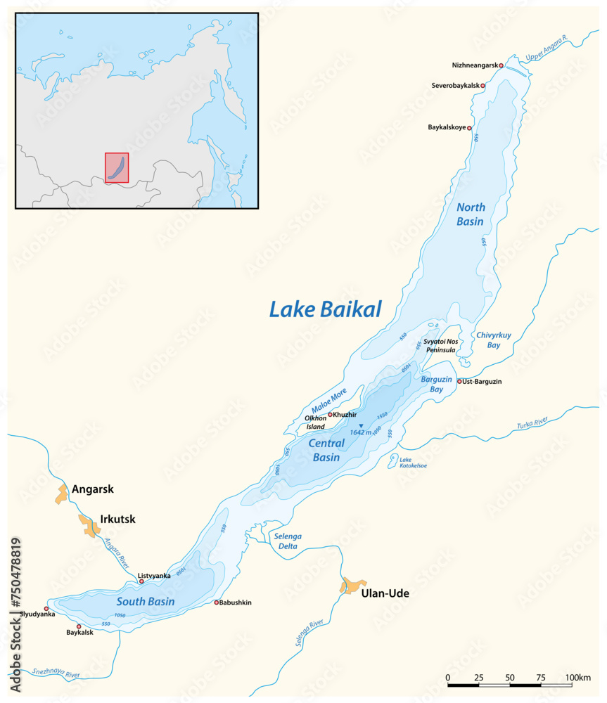 Wall mural vector map of Russian Lake Baikal