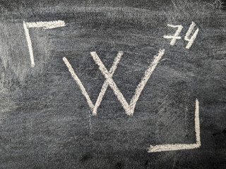 The chemical element is tungsten with a serial number from the periodic table. Chalk drawing.