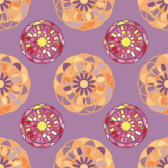 seamless pattern with abstract mandala, geometric forms, retro vintage colors
