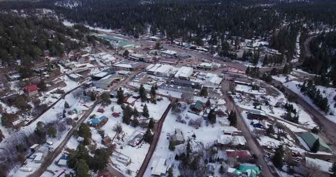 Aerial drone shot of Cloudcroft, New Mexico wide angle view