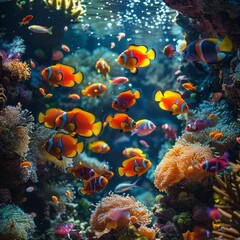 Fototapeta na wymiar Diverse Marine Fish: Colorful and diverse marine fish swimming in a coral reef, capturing the beauty of underwater life