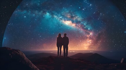 Stargazing with a Romantic Partner: Under a Celestial Dome of Wonder. Concept Stargazing, Romantic Partner, Celestial Dome, Wonder