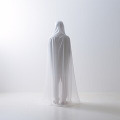 Man Covered with White Cloth on White Floor. Generative AI