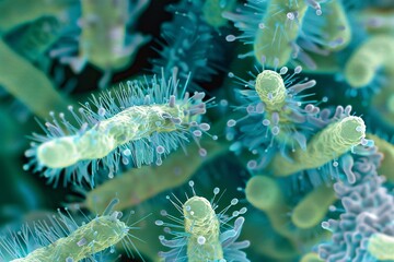 Fototapeta premium Bacteria closeup view under microscope Generative Ai 