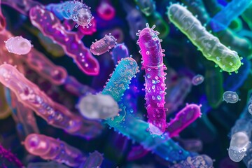 Fototapeta premium Bacteria closeup view under microscope Generative Ai 