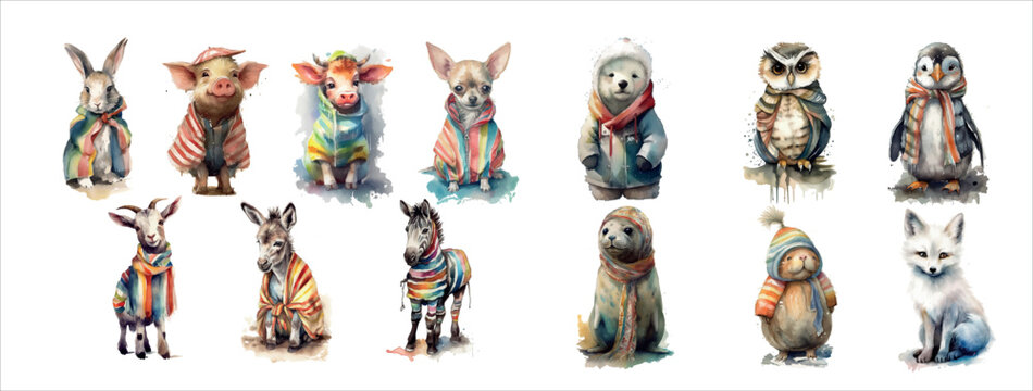 Safari Animal set horse, donkey, goat, rabbit, cow, pig, dog  in 3d style. Isolated vector illustration