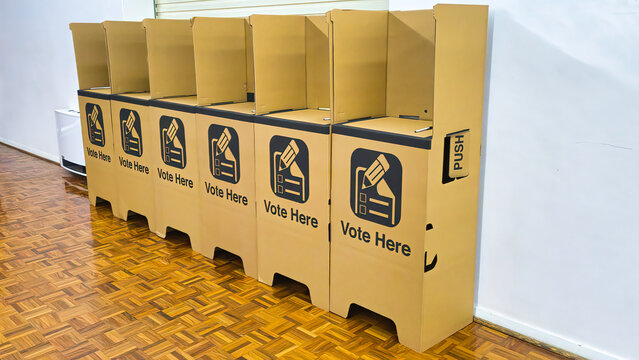Cast your vote in confidence, secure election booths lined up