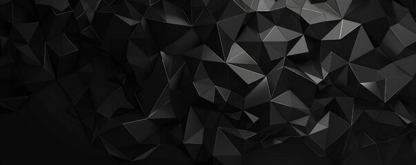 Black low poly triangles flat background Generative Ai  - obrazy, fototapety, plakaty