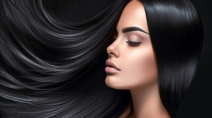 Graceful Young Woman Showcasing Lustrous Black Hair. Generative AI