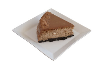 chocolate slice cheesecake isolated on white background