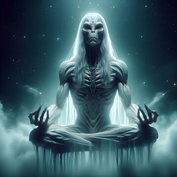 Alien being meditating in lotus pose