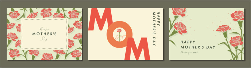 母の日　mother's day　カーネーション　素材セット　フレーム　背景　ベクターイラスト　シンプル　おしゃれ - obrazy, fototapety, plakaty