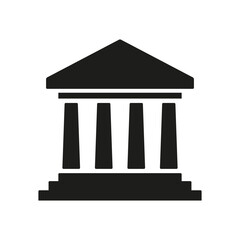 Bank icon black and white. Building column illustration.