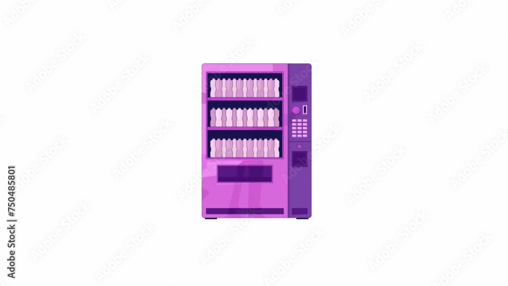 Poster beverage vending machine line 2d object animation. self service flat color cartoon 4k video, alpha c