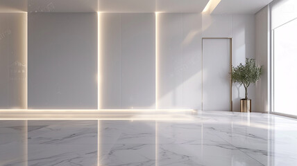 A white interior wall with beautiful built-in lighting, creating an elegant and serene ambiance
