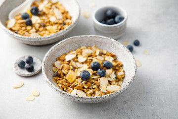 Homemade granola with coconut chips and berries