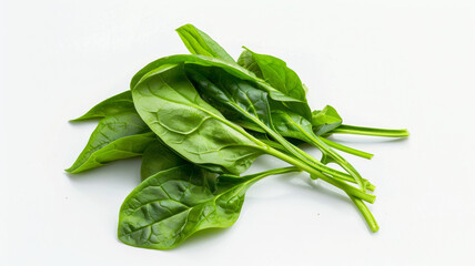 Fresh spinach leaves isolated on white background, healthy greens.