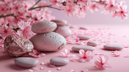 Cherry blossoms and pink background. Ai generate.