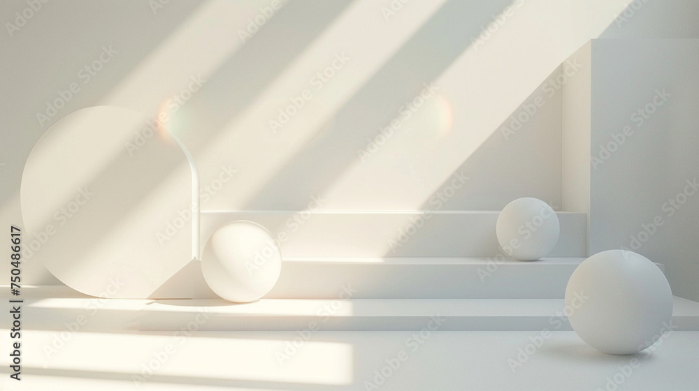 Poster abstract white light on wall background for display product with generative ai.