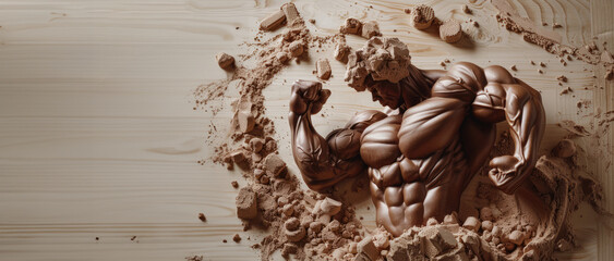 Generative AI, protein powder in man muscular hand shape, bodybuilding and power sport concept - obrazy, fototapety, plakaty