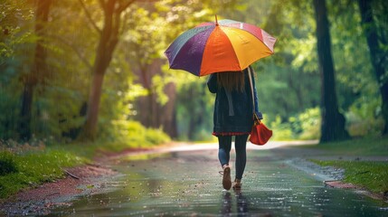 woman in the rain on the street using an umbrella