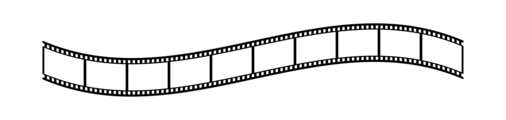 35mm film strip in 3d vector design with 10 frames on white background. Black film reel mockup illustration to use in photography, television, cinema, travel, photo frame.
