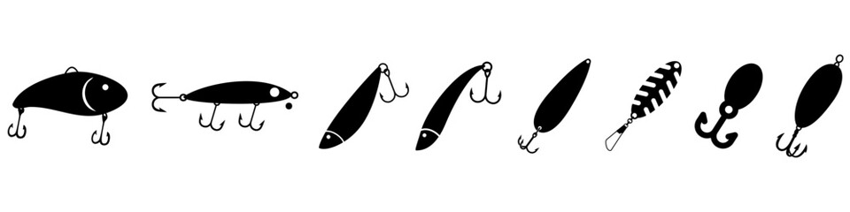 Fishing lure icon vector set. Fishing tackle illustration sign collection. Fishing symbol or logo. - obrazy, fototapety, plakaty