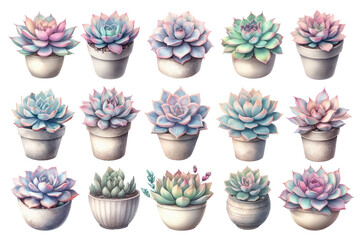 Watercolor illustration material set of succulent plants