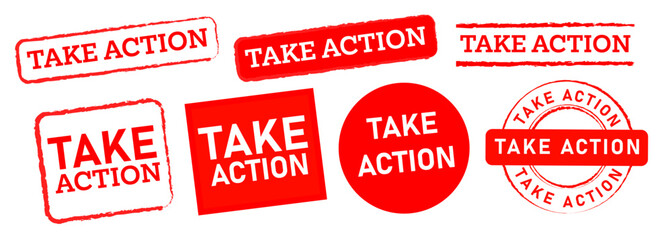 take action circle rectangle and square red rubber stamp label sticker determination motivation