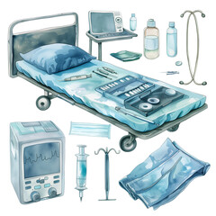 clipart watercolor bundle of doctor equipment in the hospital