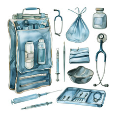 clipart watercolor bundle of doctor equipment in the hospital