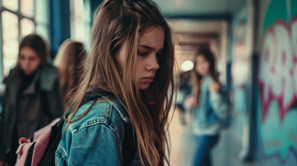 Teenage girl stressed about being bullied at school - 750490246