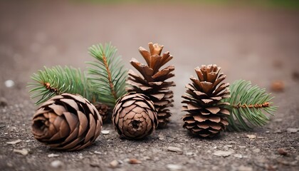 Fir tree cones on the ground, natural background.