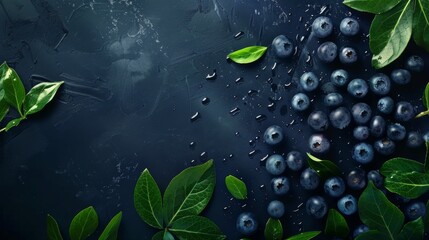 Blueberries isolated on dark background. Healthy, antioxidant, organic fruit. Room for copy space.