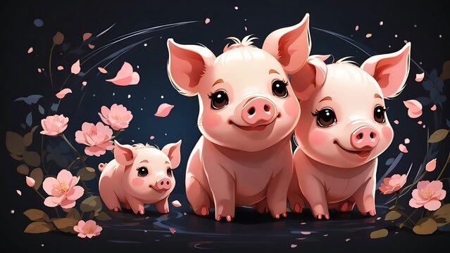Pink Piggy Love: Cute cartoon pig, isolated on background