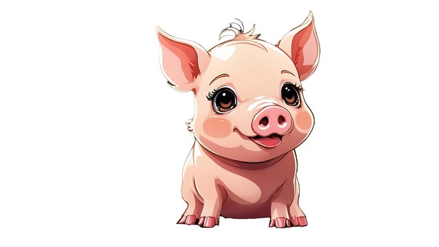 Pink Piggy Love: Cute cartoon pig, isolated on white background