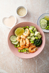 Shrimp poke with fresh lime and sesame seeds