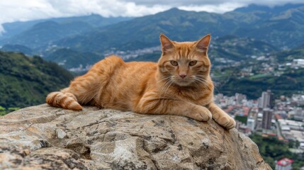Obraz premium Cat Cub Playing in Mountain Wilderness, a Cute Feline with Beautiful Eyes and Striking Fur Patterns