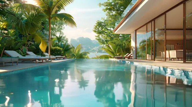 Swimming pool in a luxurious house (mov) made with Ai generative technology