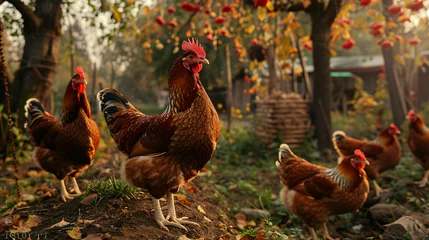 Tafelkleed Hens in the chicken farm. Organic poultry house. © khan