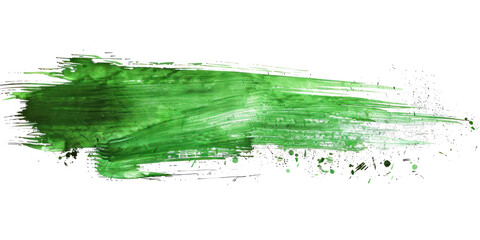Green ink brush stroke,  Green brush splashes isolated on transparent png.