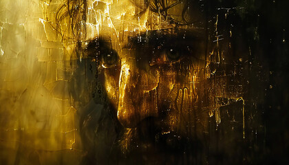 Recreation of a damaged surface or wall with the face of Jesus Christ	
