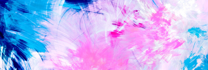 Pink and blue artistic splashes. Abstract painting color texture. Modern paint pattern. Dynamic background. Fractal artwork for creative graphic design