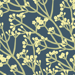Floral seamless pattern with graphic flowers on branches. Seamless background with spring flowers. - 750494444