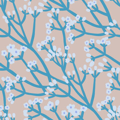 Floral seamless pattern with graphic flowers on branches. Seamless background with spring flowers. - 750494459