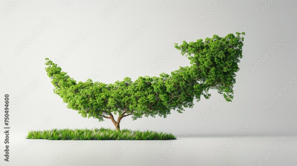Poster image of a tree emerging from a white background with an arrow shape. conceptual business image.