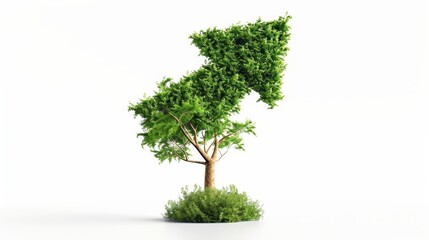 In this business concept image, an arrow-shaped tree grows up on a white background.