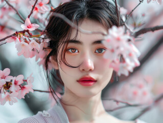 Naklejka premium portrait of a woman with blossoms