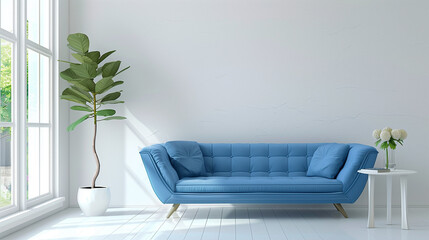 Blue sofa in a sunny room